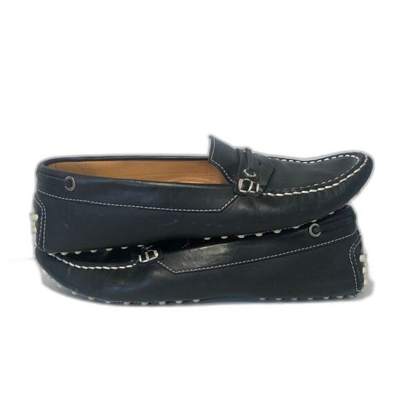 TOD'S Penny Loafers Women's Size 7 Black White Leather Pebbling Outsoles Drivin - Picture 8 of 10